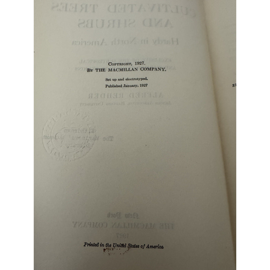 Manual of Cultivated Trees & Shrubs Rehder 1927 HC 1st Ed Macmillan