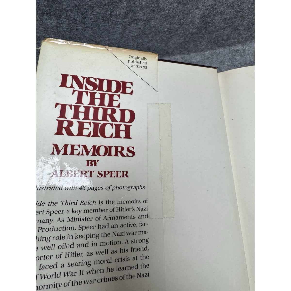 Inside the Third Reich Albert Speer 1982 HC DJ Nazi Germany WWII Memoir