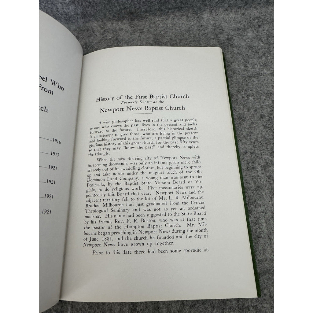 1936 History of First Baptist Church Newport News Virginia Lewis P Little HC