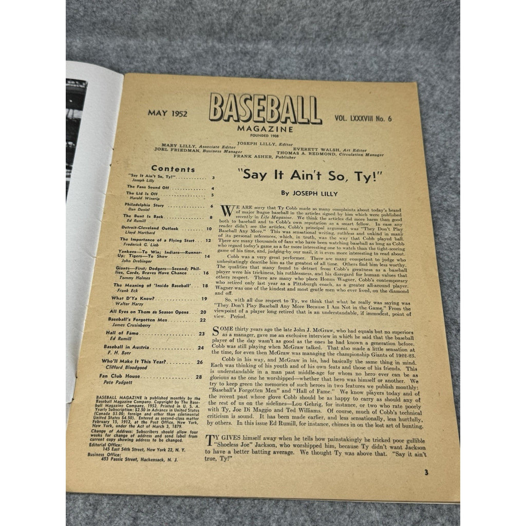 1952 Baseball Magazine May Richie Ashburn Phillies Phil Rizzuto Ty Cobb Gehrig