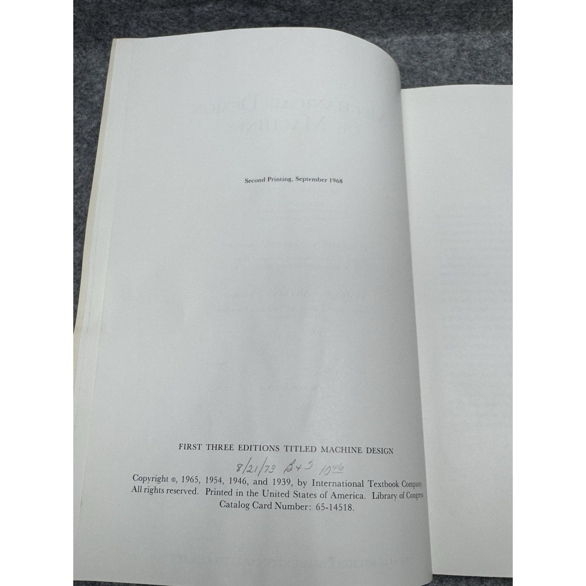 Mechanical Design of Machines 4th Ed 1968 Siegel Maleev Hartman HC DJ