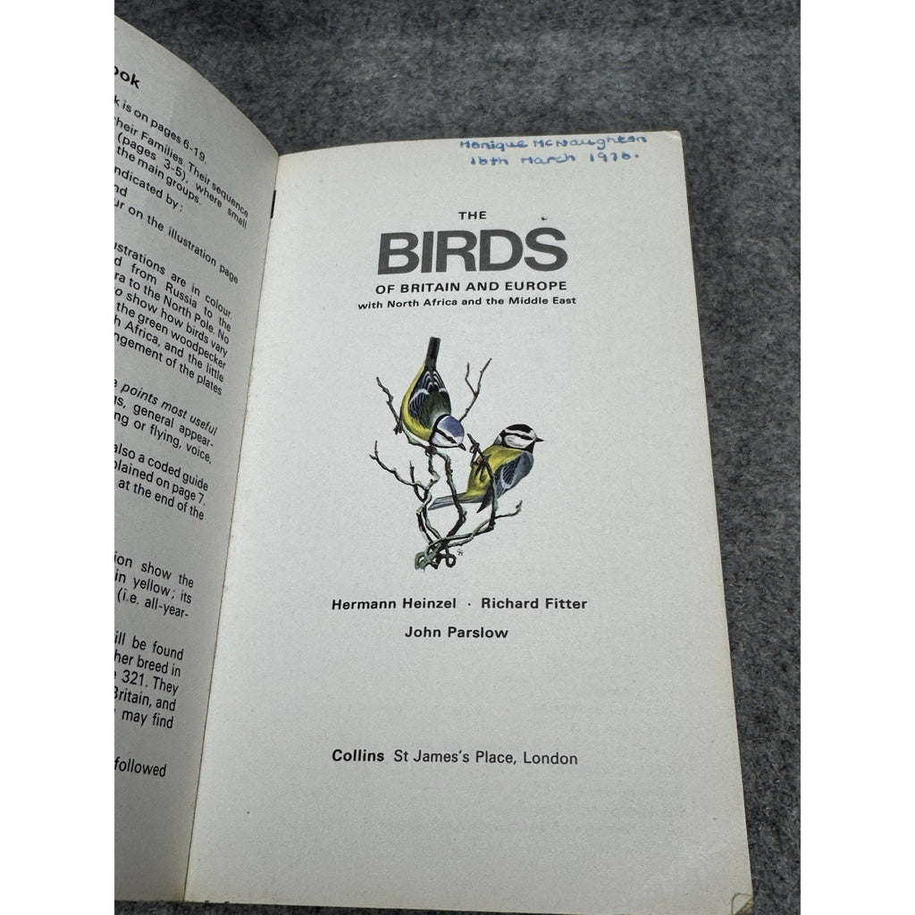 Birds of Britain and Europe 1974 Heinzel Fitter Parslow Illustrated Field Guide