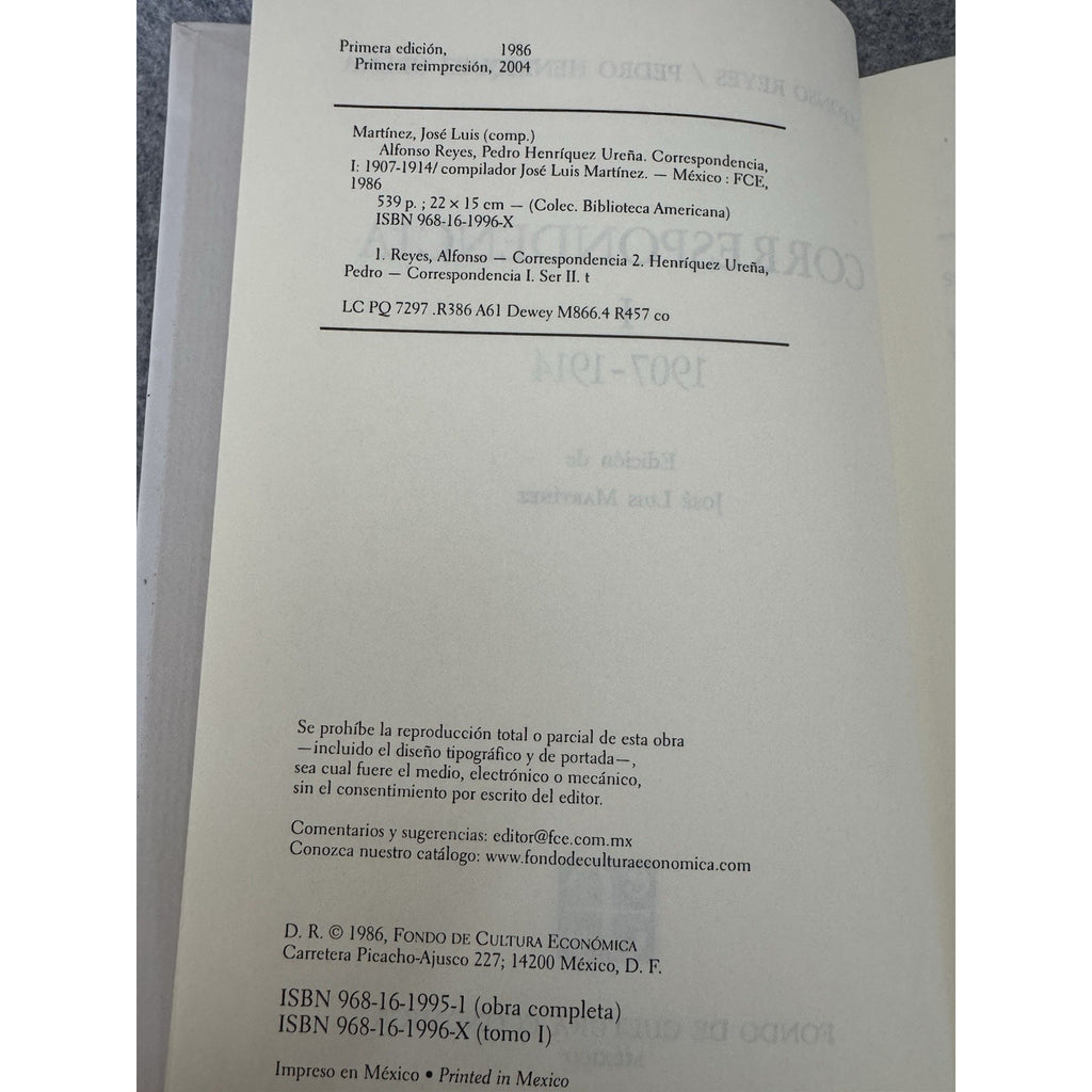 Alfonso Reyes Pedro Henríquez Ureña Correspondencia I 1907-1914 HC 2004
