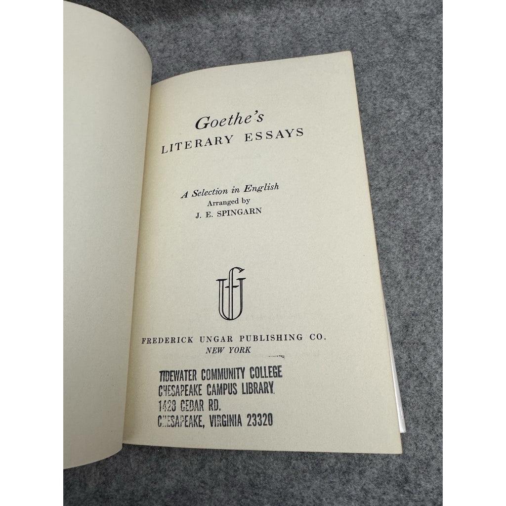 1964 Goethe’s Literary Essays HC DJ J E Spingarn Frederick Ungar