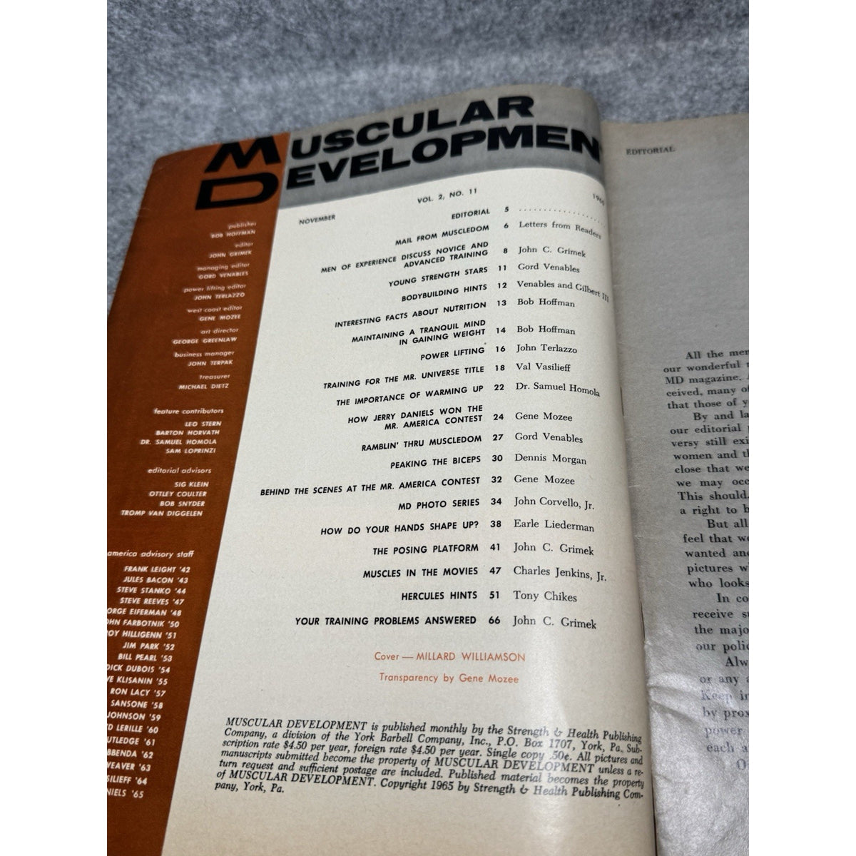 Muscular Development November 1965 Millard Williamson Bodybuilding Magazine