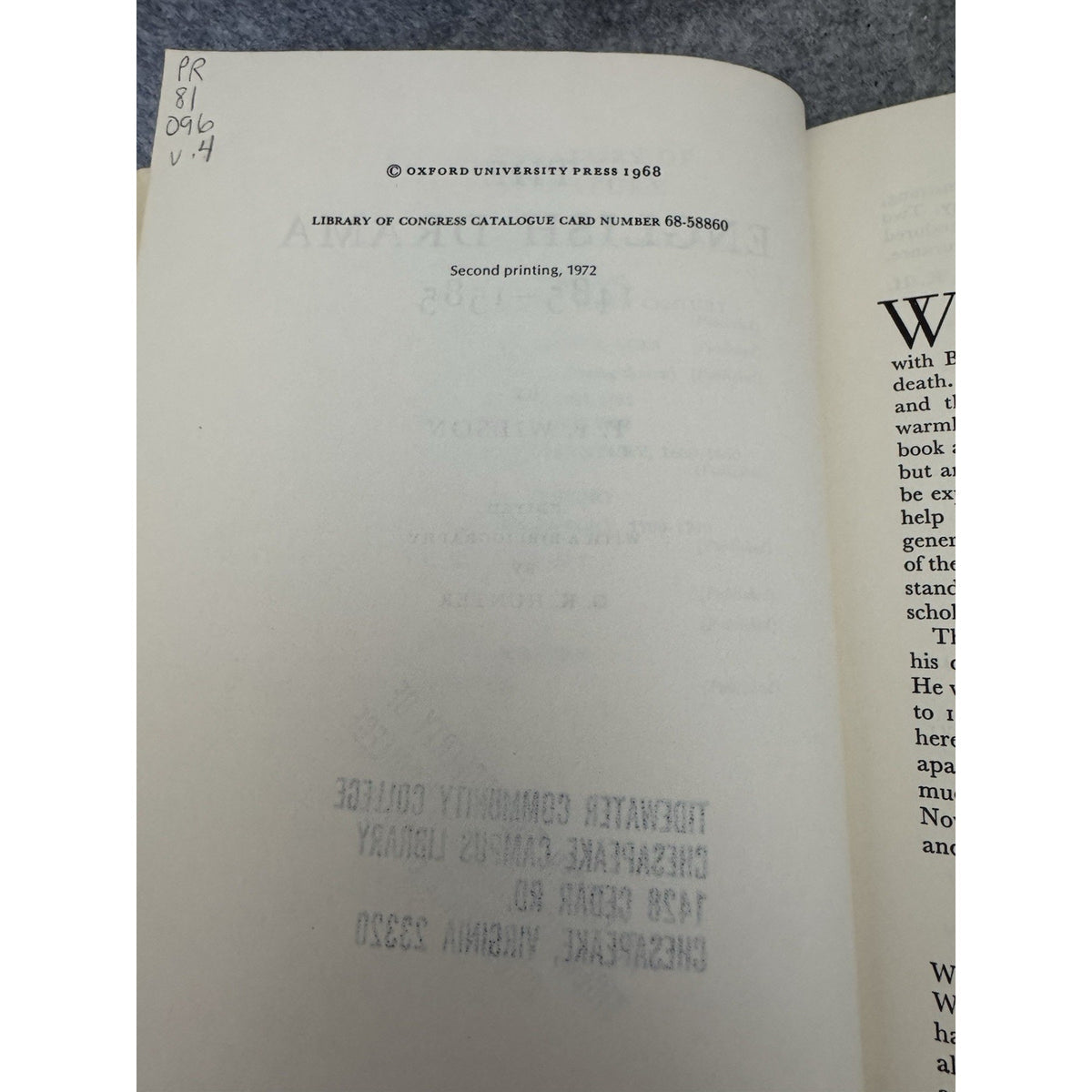 The English Drama 1485-1585 1972 HC Oxford History F.P. Wilson DJ