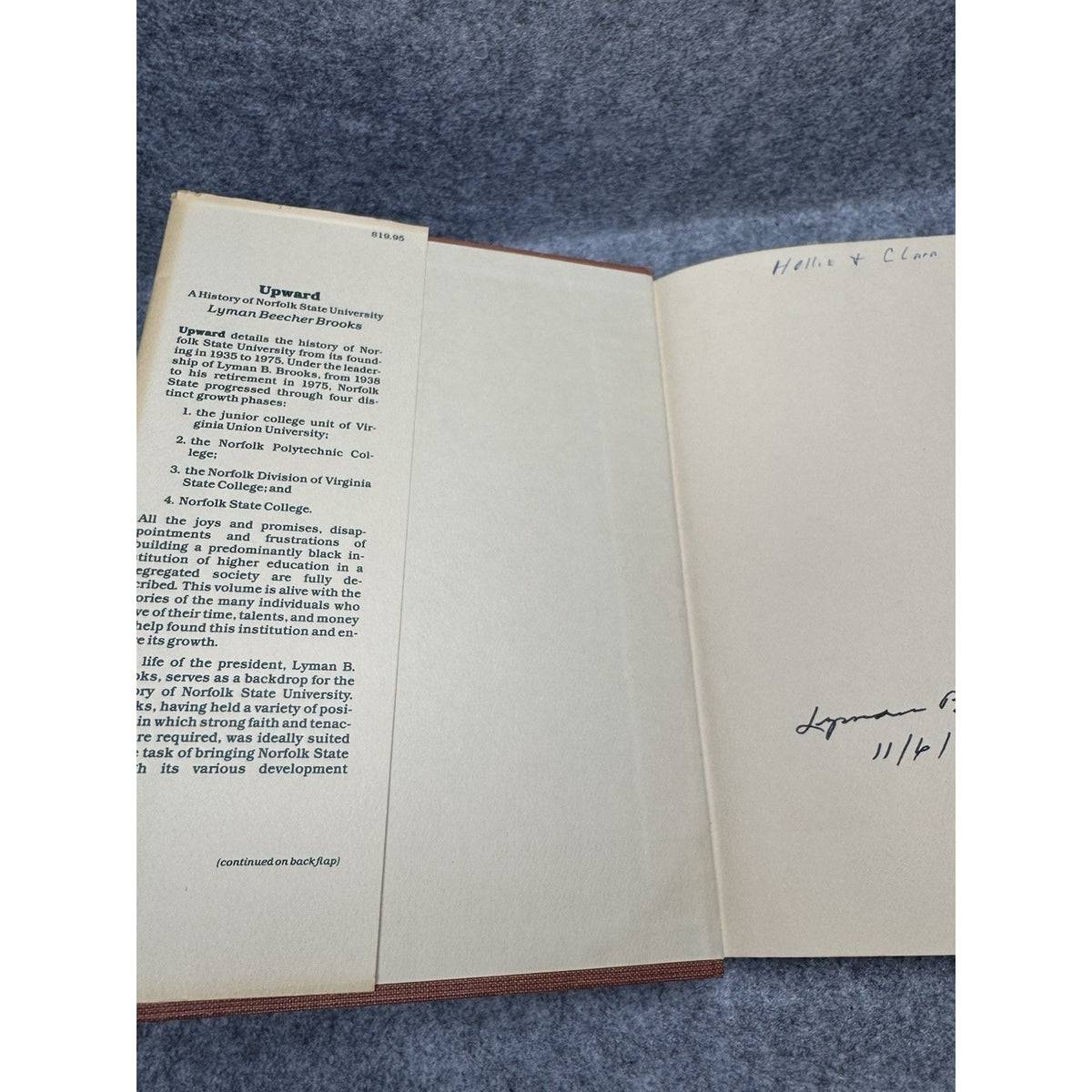 1983 Upward Norfolk State University Lyman Beecher Brooks Signed 1st Ed