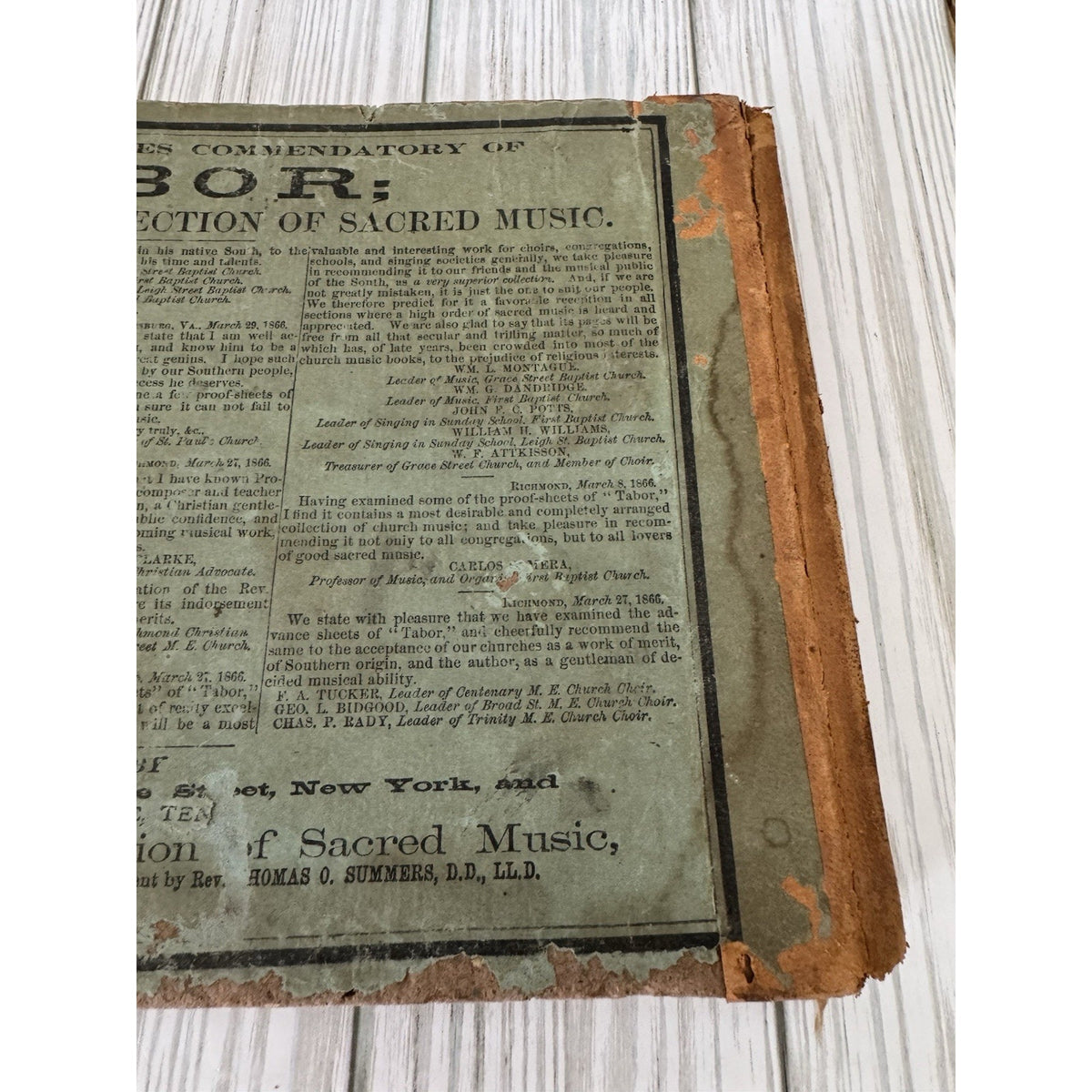 c1865 TABOR Richmond Sacred Music McIntosh Civil War Era Hymnal Rare