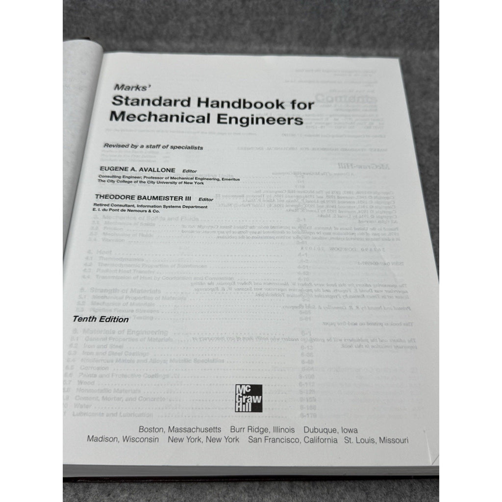 1996 Marks’ Standard Handbook Mechanical Engineers 10th Ed McGraw-Hill
