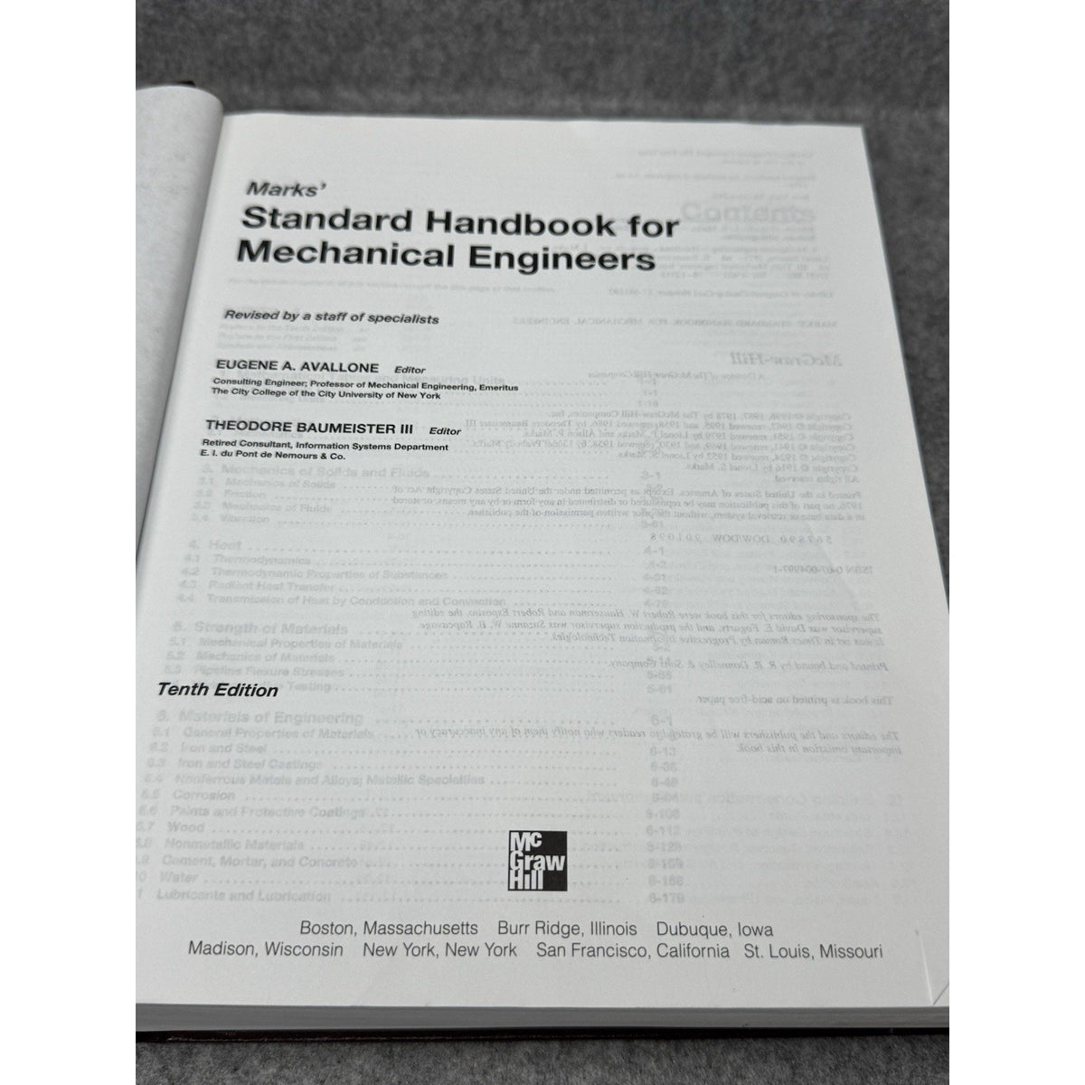 1996 Marks’ Standard Handbook Mechanical Engineers 10th Ed McGraw-Hill