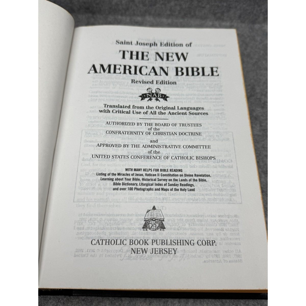 St Joseph New American Bible Revised Edition Large Type Illustrated Hardcover.