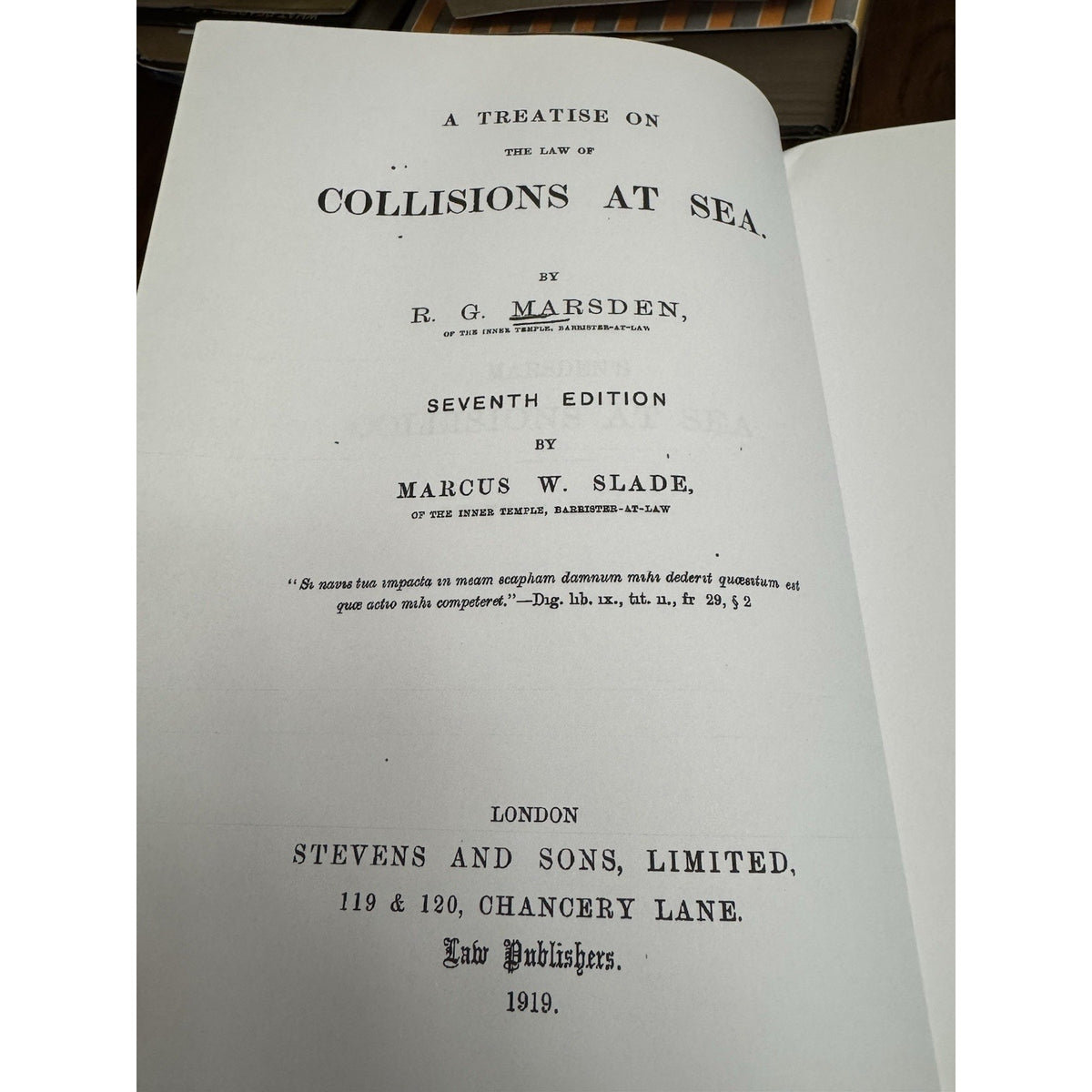 Marsden Collisions at Sea 1919 Law Book Reprint Maritime Legal Text