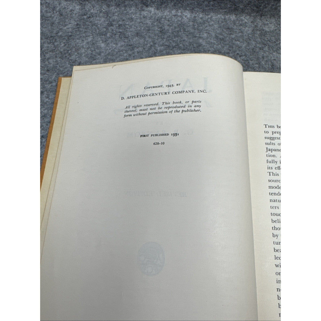 G B SANSOM / Japan A Short Cultural History 1st Edition 1943