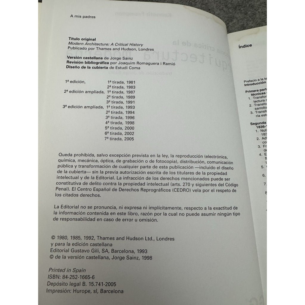 Historia Critica de la Arquitectura Moderna Frampton 2005 Spanish PB