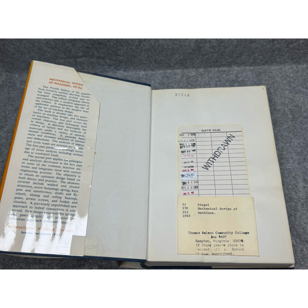 Mechanical Design of Machines 4th Ed 1968 Siegel Maleev Hartman HC DJ