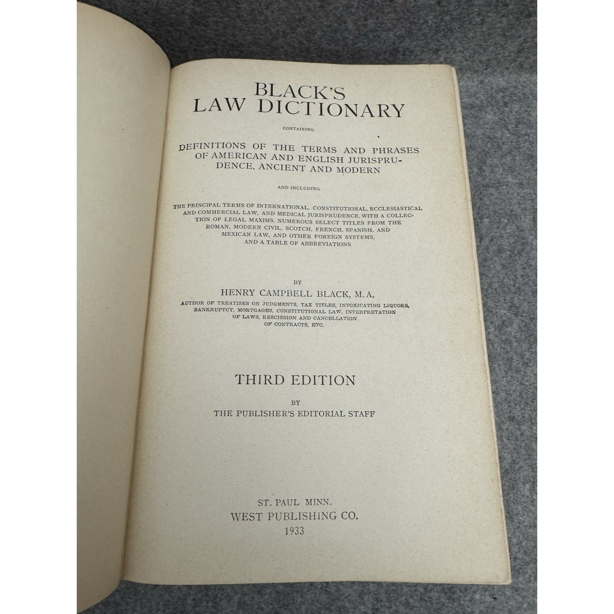 1933 Black’s Law Dictionary Third Edition Henry Campbell Black HC
