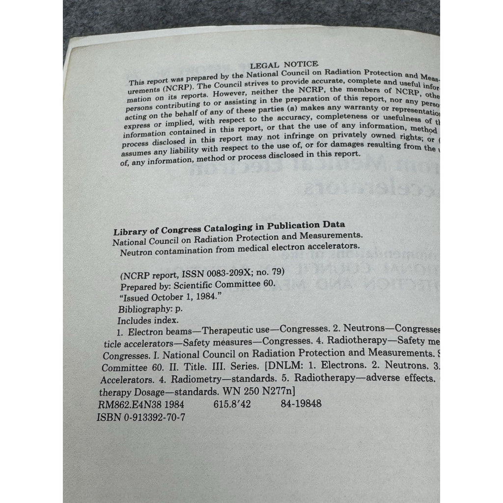 1984 Neutron Contamination Medical Electron Accelerators NCRP Report No. 79