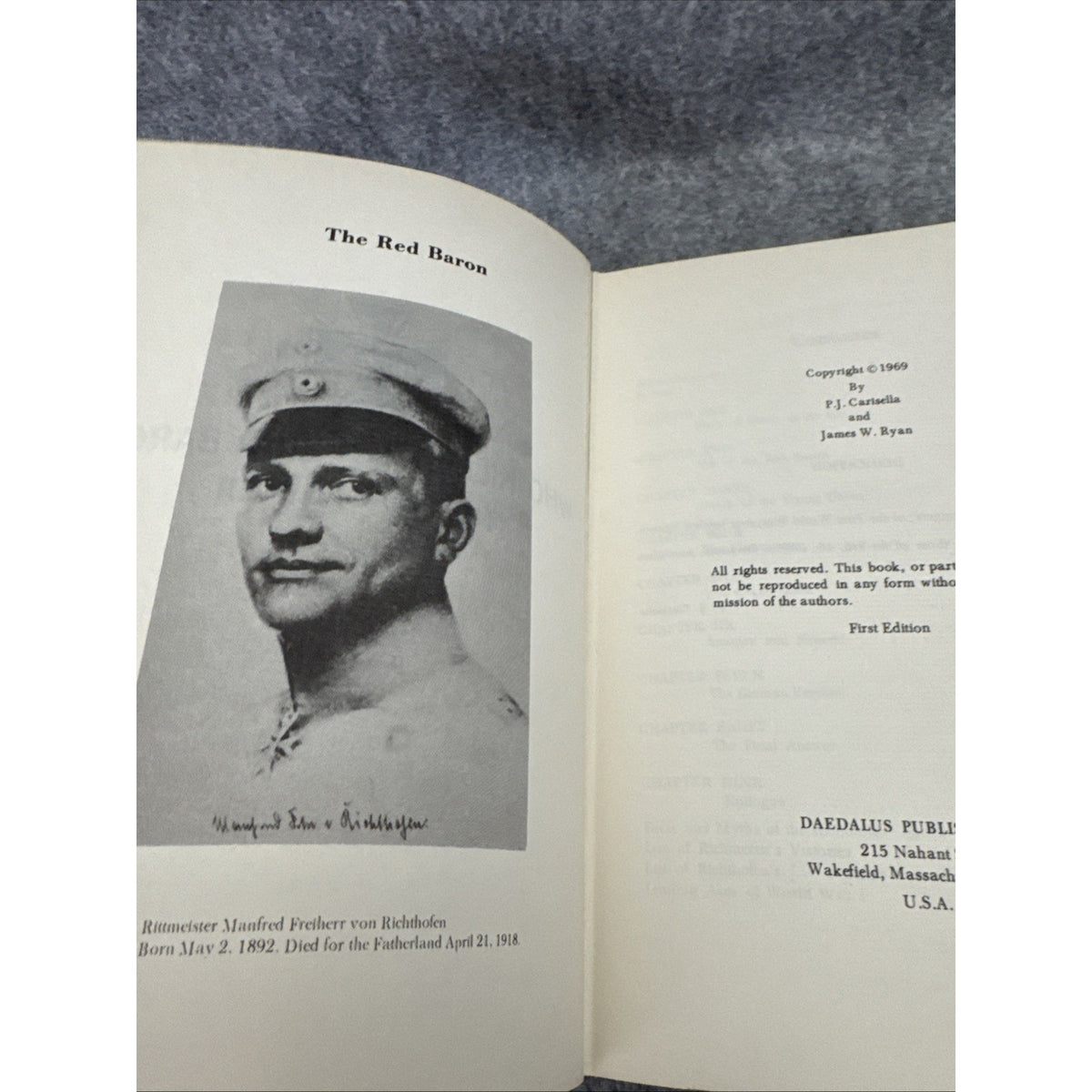 Who Killed The Red Baron Carisella, Ryan Hardcover Dust Jacket 1st Edition 1969