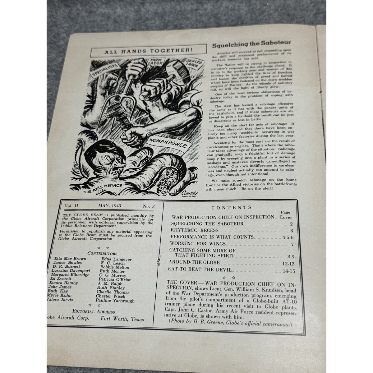 1943 Globe Beam WWII Aircraft Magazine May Knudsen AT-10 Fort Worth Texas