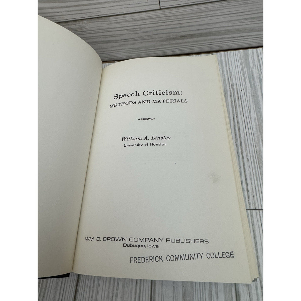 Speech Criticism Methods Materials Linsley 1968 HC