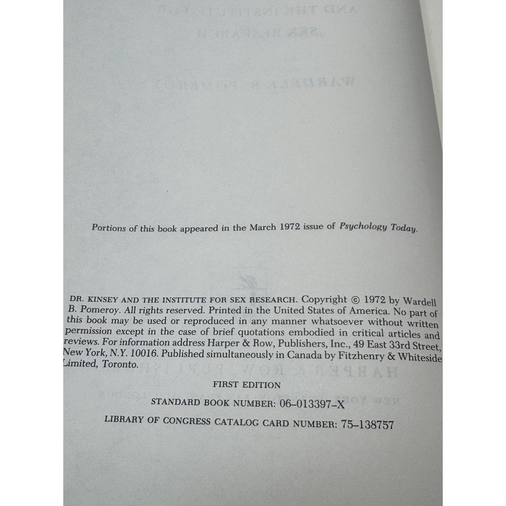1972 Dr Kinsey Institute for Sex Research Pomeroy First Edition Hardcover