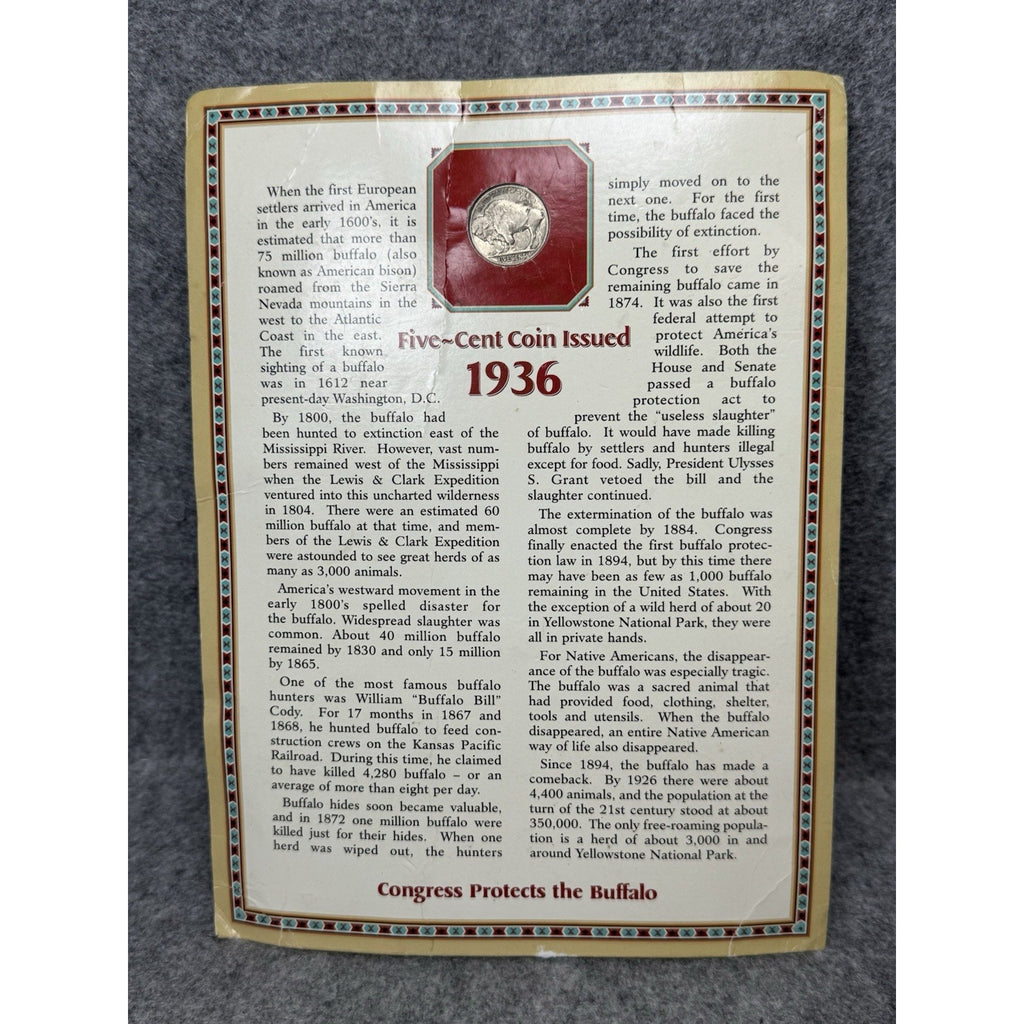 1936 Buffalo Nickel 1970 Wildlife Conservation Stamp Historical Display