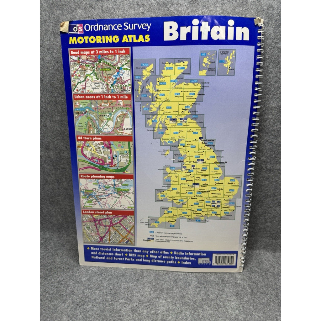 1999 Ordnance Survey Motoring Atlas Britain Spiral Road Maps Vintage