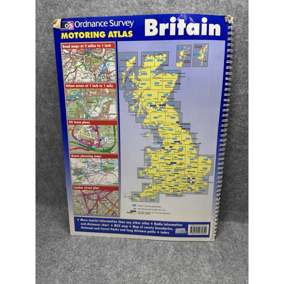 1999 Ordnance Survey Motoring Atlas Britain Spiral Road Maps Vintage
