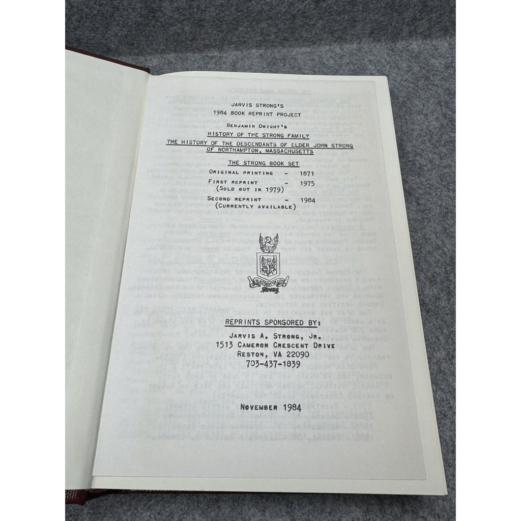 Dwight Strong Family History 1984 2 Vol + 1989 Jedediah Update Genealogy