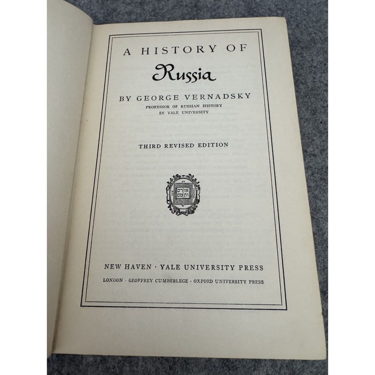 1951 A History of Russia George Vernadsky Third Revised Edition HC Yale
