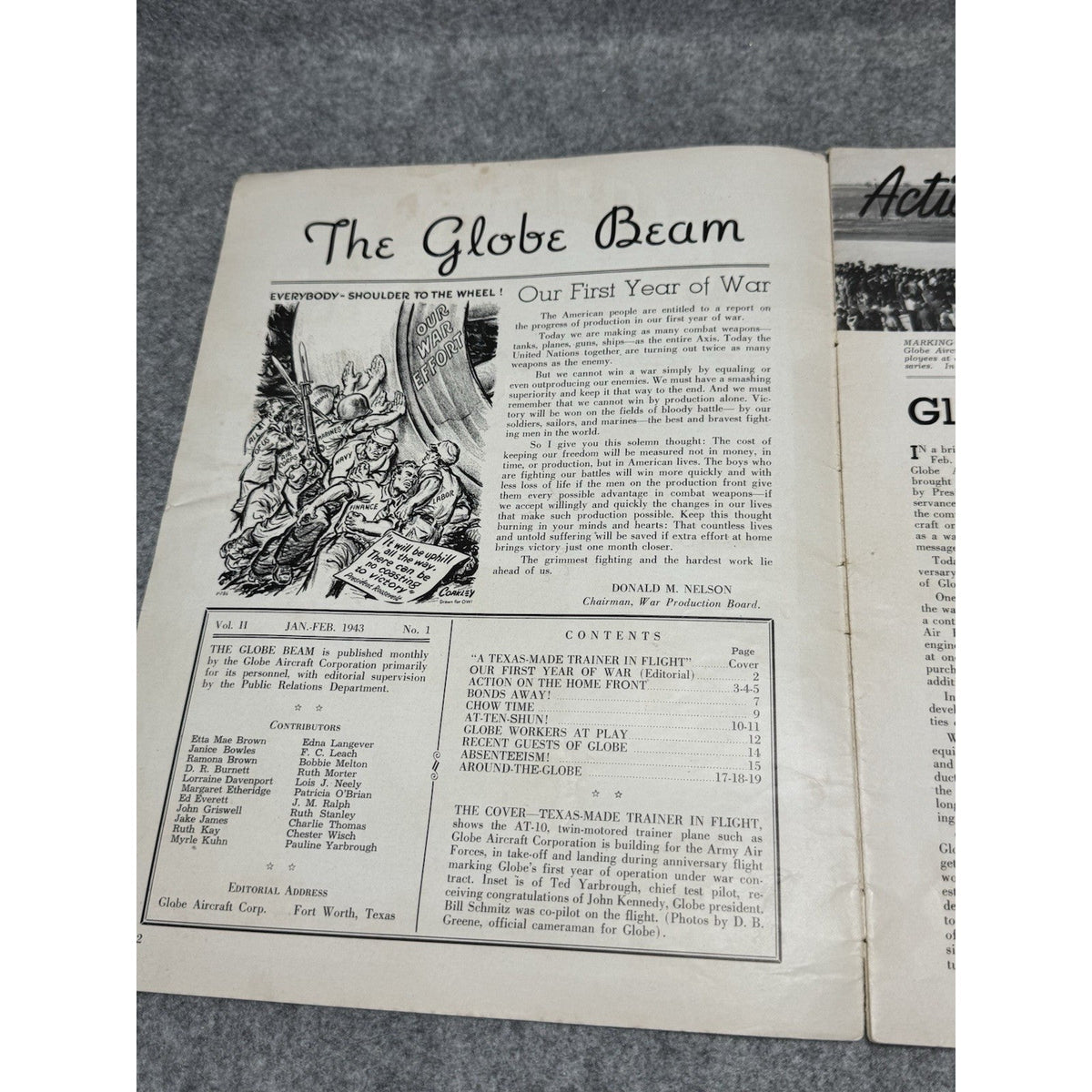 1943 Globe Beam WWII Aircraft Magazine AT-10 Fort Worth Texas Jan Feb.