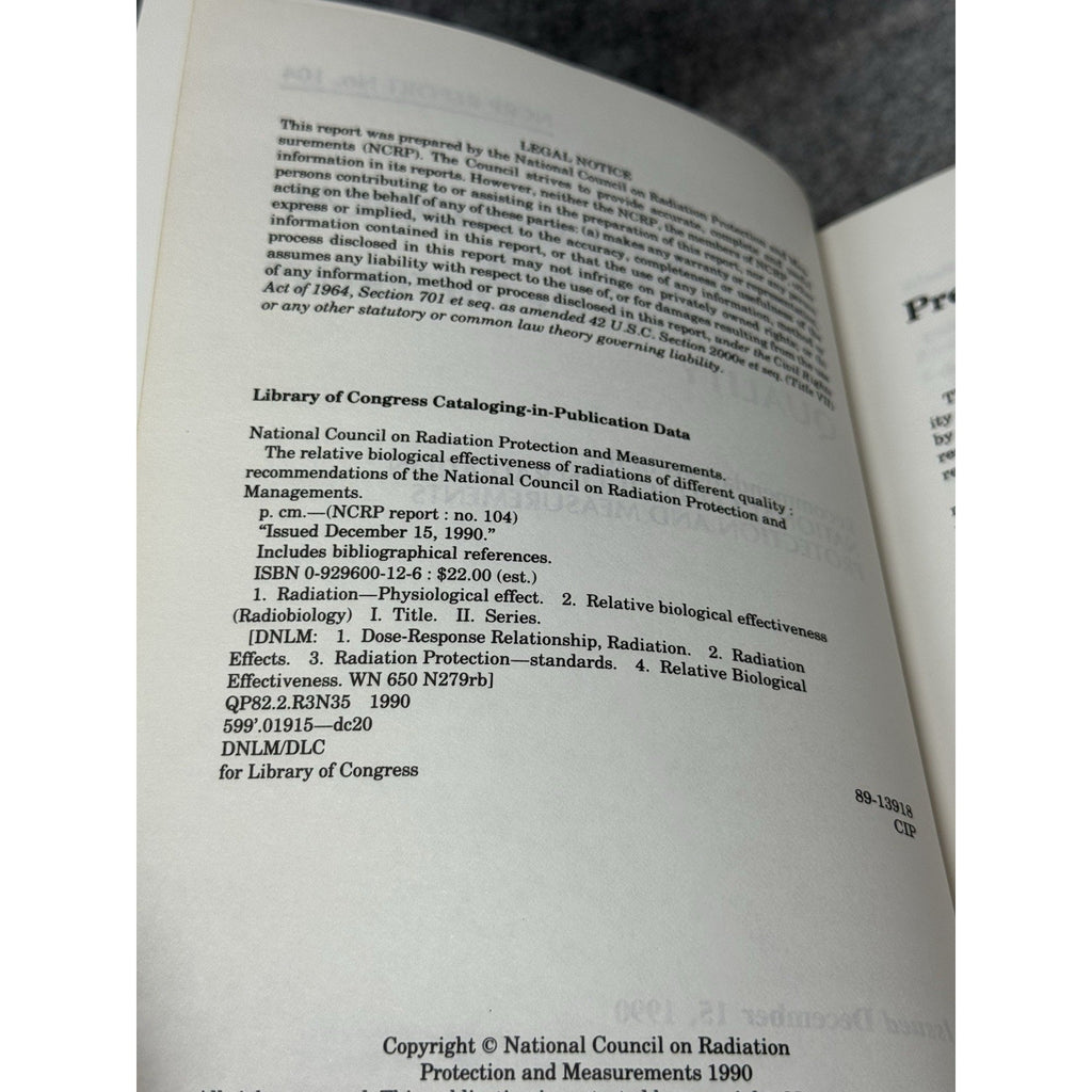 NCRP Report 104 Relative Biological Effectiveness Radiation Radiobiology