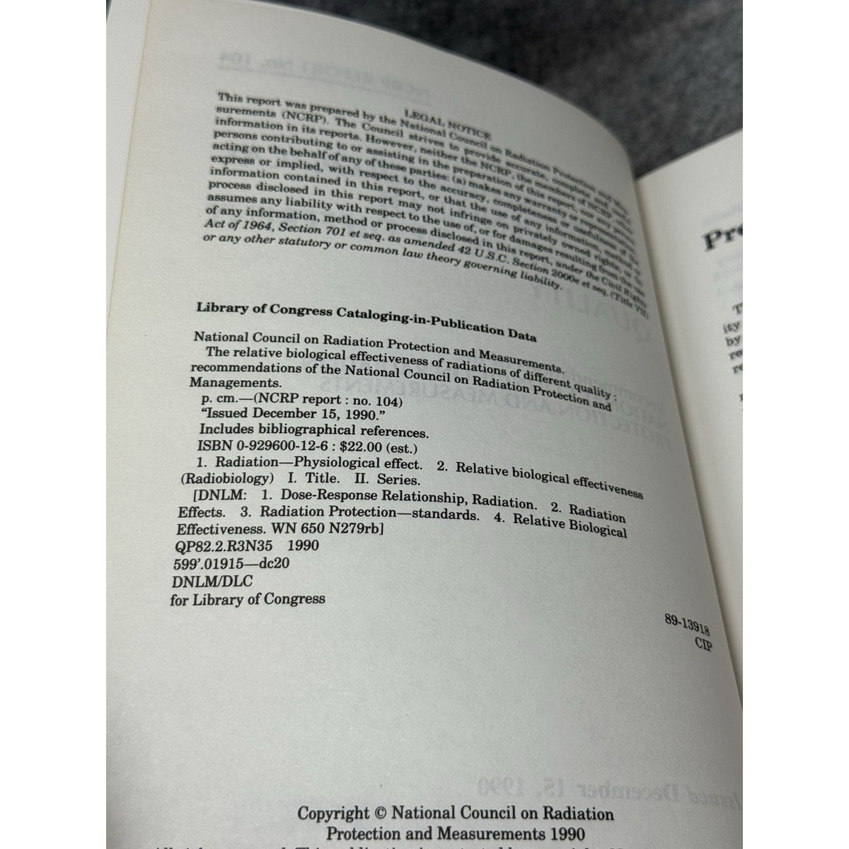 NCRP Report 104 Relative Biological Effectiveness Radiation Radiobiology
