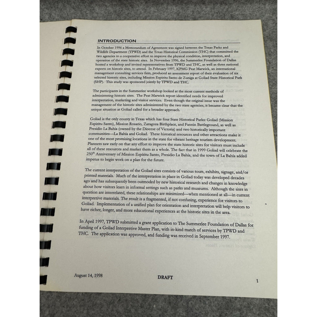 Historic Goliad Interpretive Master Plan 21st Century Draft Aug. 14 1998