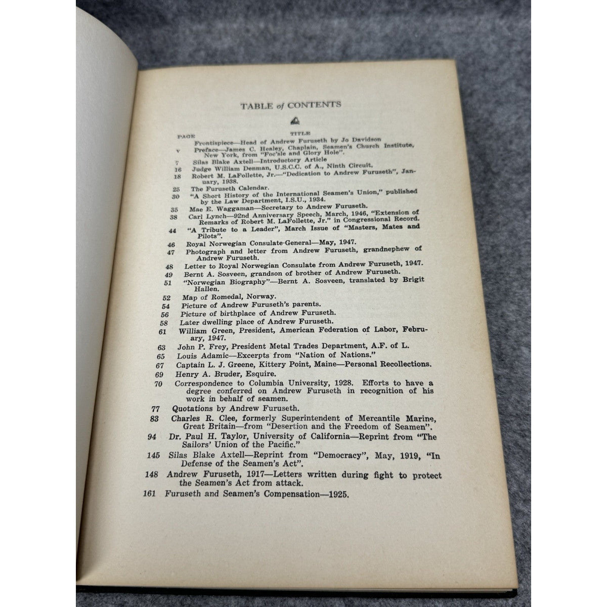 1948 A Symposium on Andrew Furuseth Inscribed Maritime Labor Union History