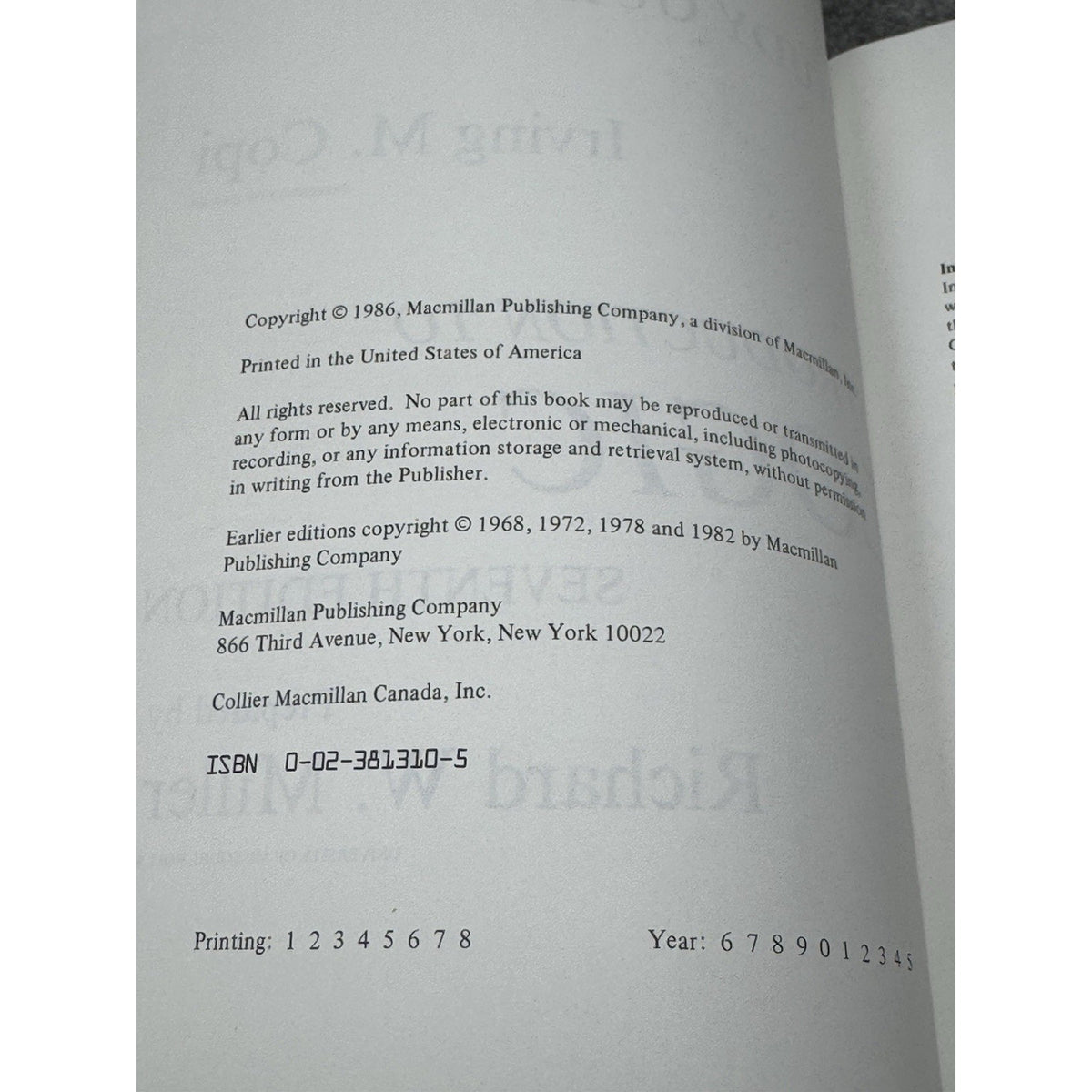 1986 Introduction to Logic Study Guide Copi 7th Edition Richard W Miller