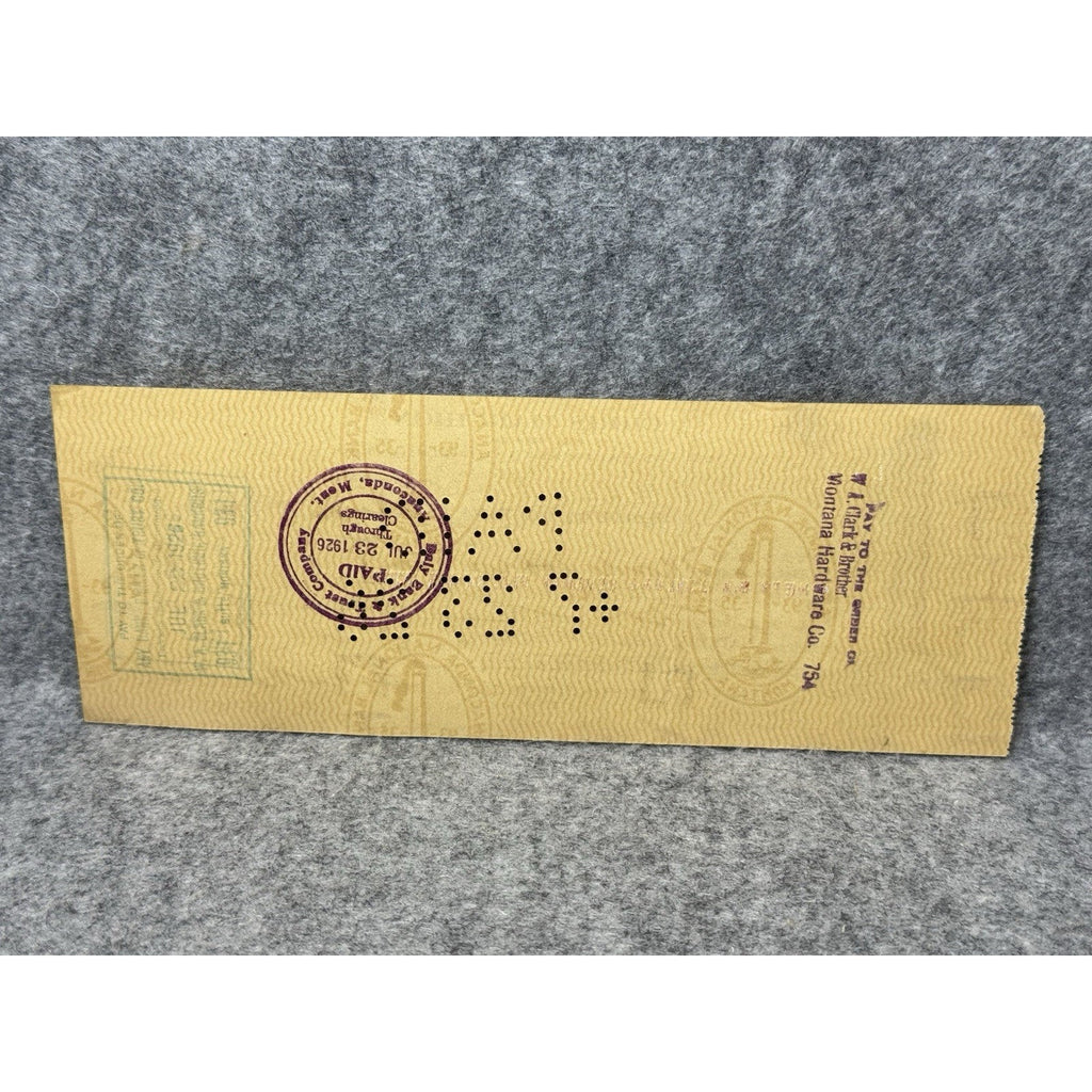 1926 Anaconda Montana Bank Check Washoe Smelter Chris Marchion Hardware