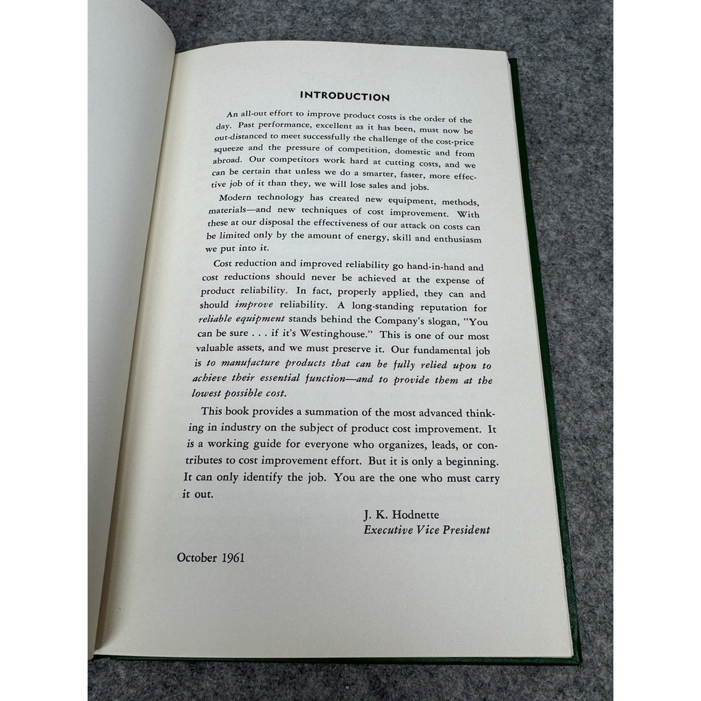 1961 Managing Product Cost Improvement Westinghouse Manufacturing Hardcover