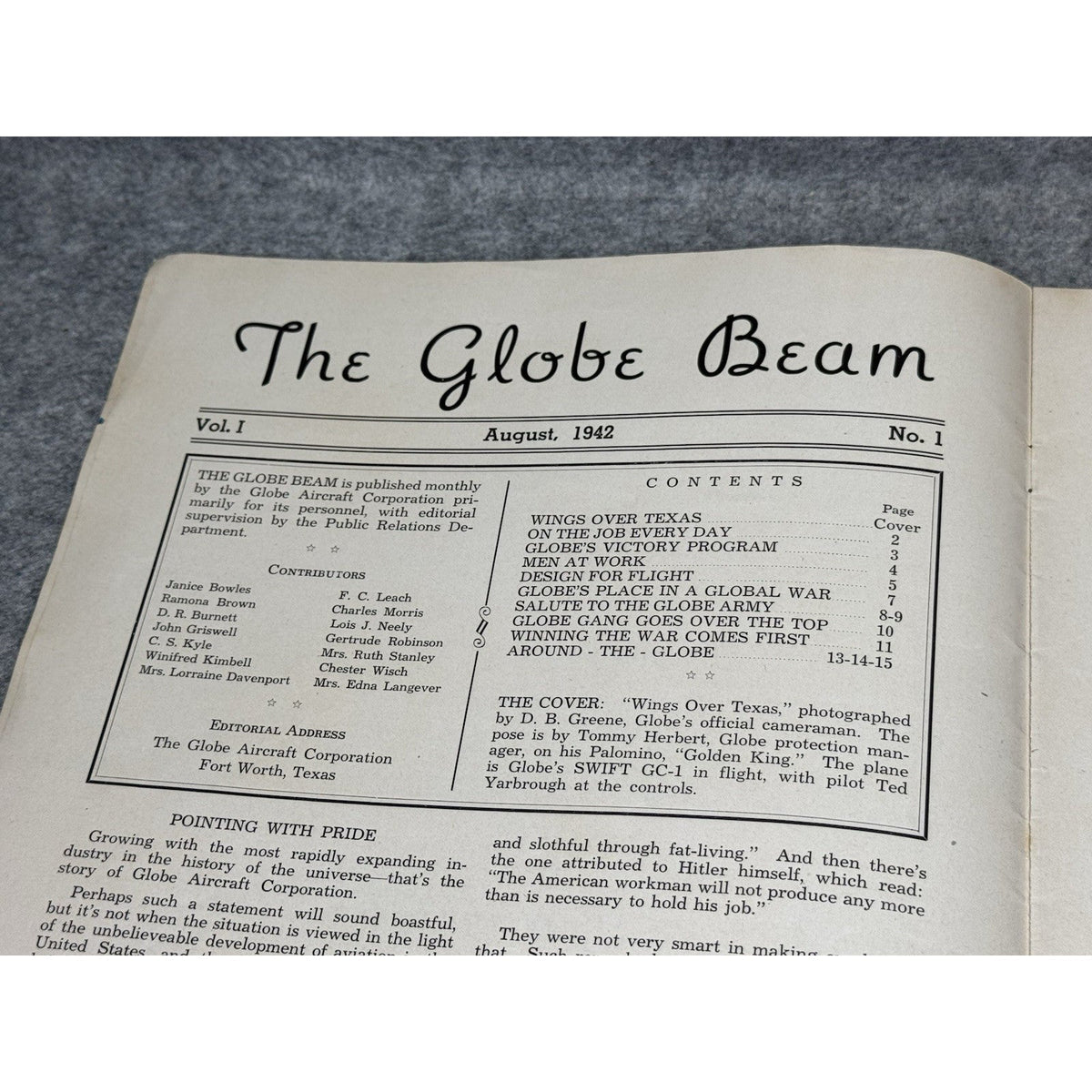 1942 Globe Beam First Issue WWII Globe Aircraft Magazine Swift GC-1 Fort Worth