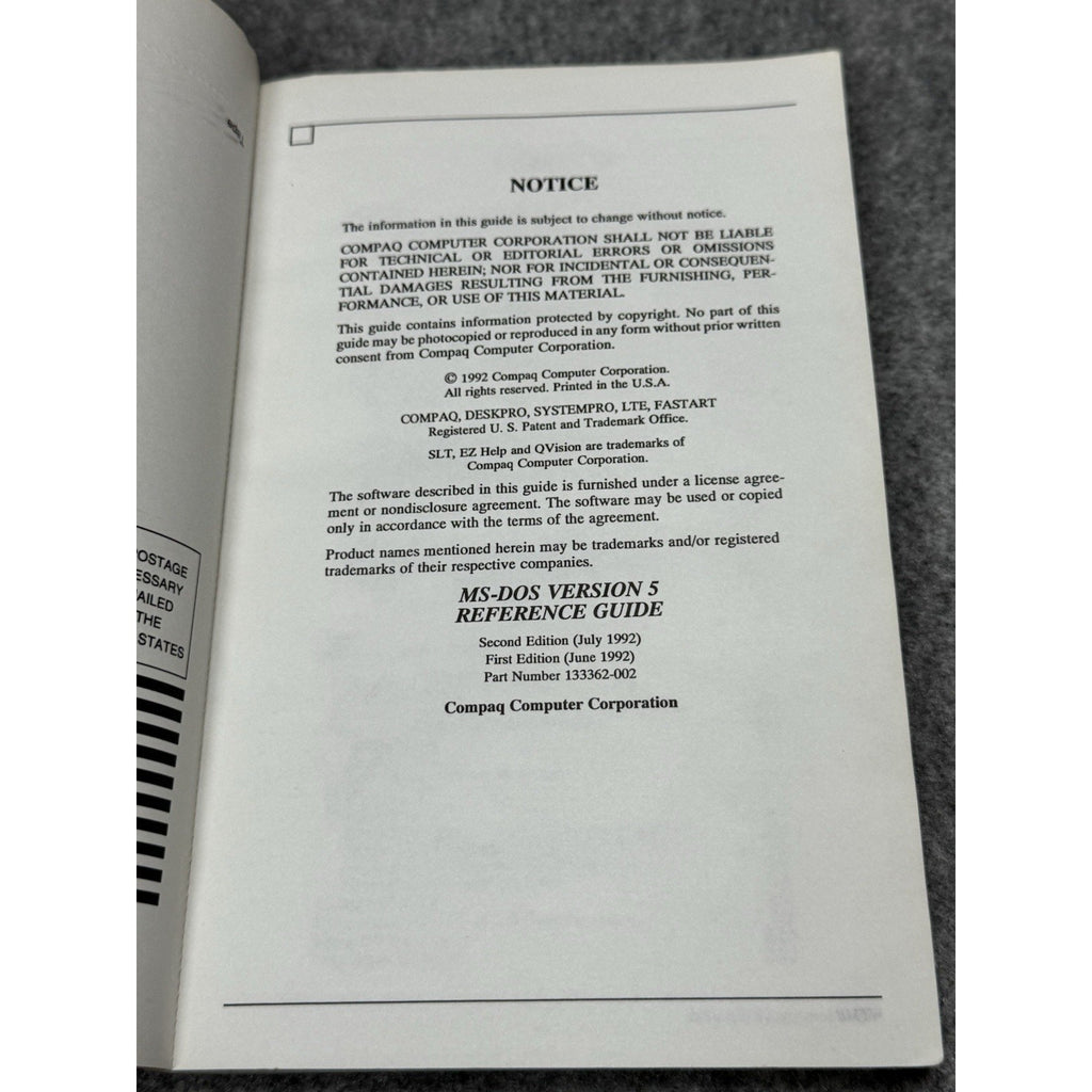 1992 Compaq MS-DOS Version 5 Reference Guide Vintage Computer Manual