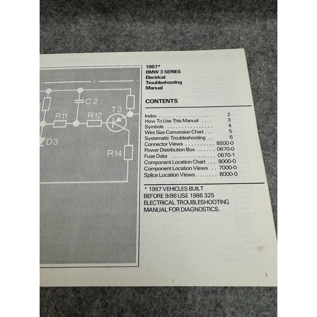 Original Genuine OEM 1987 BMW 3 Series Electrical Troubleshooting Service Manual