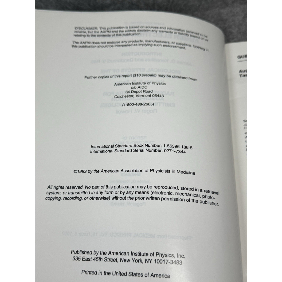 1993 Auger Electron Dosimetry AAPM Report 37 Nuclear Medicine Physics
