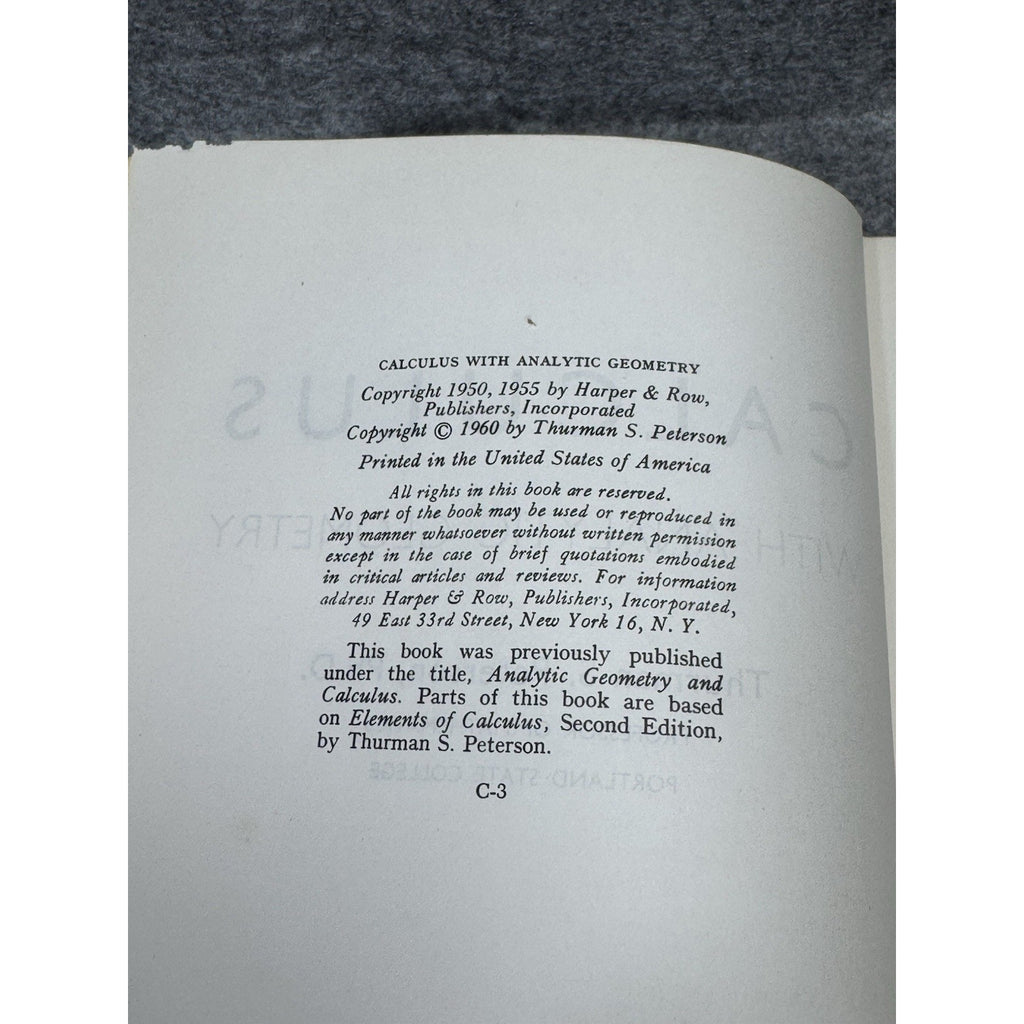 1960 Calculus with Analytic Geometry Thurman S Peterson HC Harper & Row
