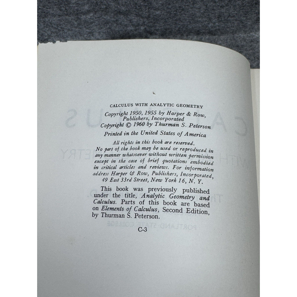 1960 Calculus with Analytic Geometry Thurman S Peterson HC Harper & Row