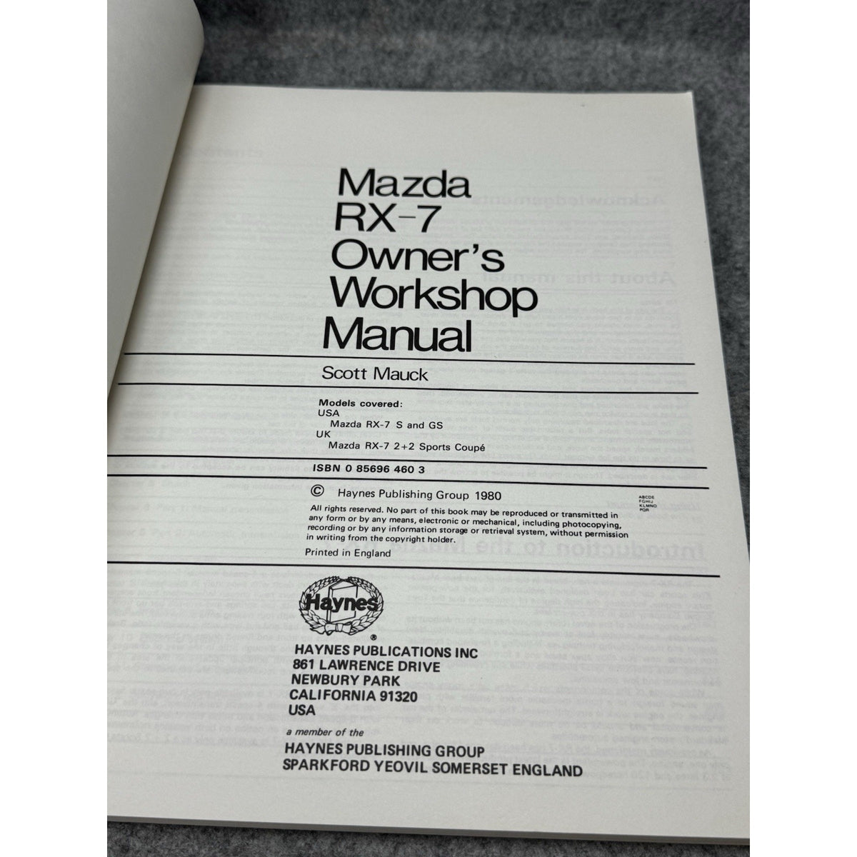 1980 Mazda RX-7 Rotary Haynes Owners Workshop Repair Manual S GS Sports Coupe