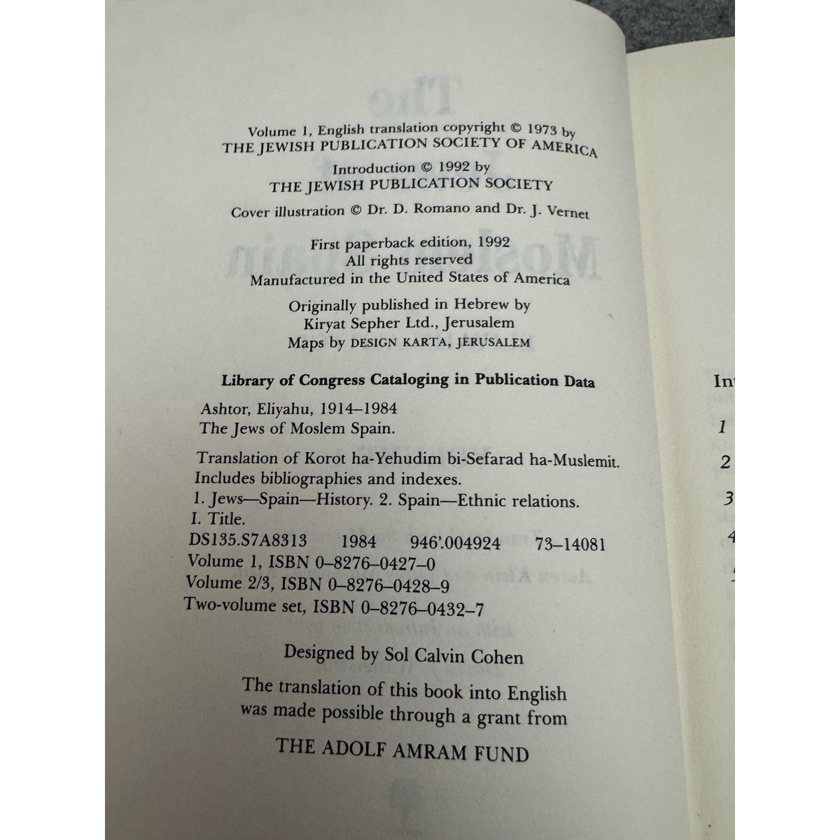 The Jews of Moslem Spain Vol 1 & 2/3 PB Set 1992 Eliyahu Ashtor JPS