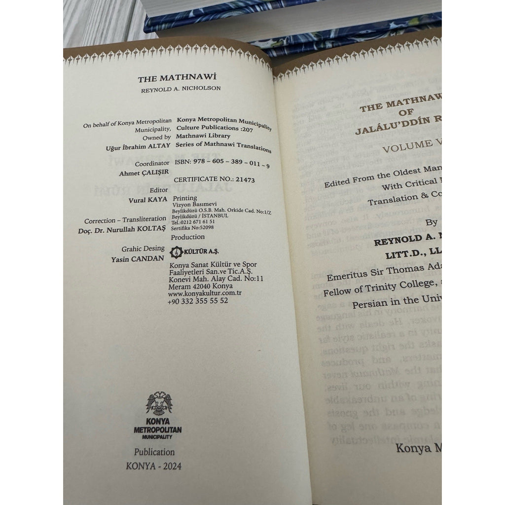 The Mathnawi of Rumi Vol II, IV, V, VI 2024 Konya HC Nicholson