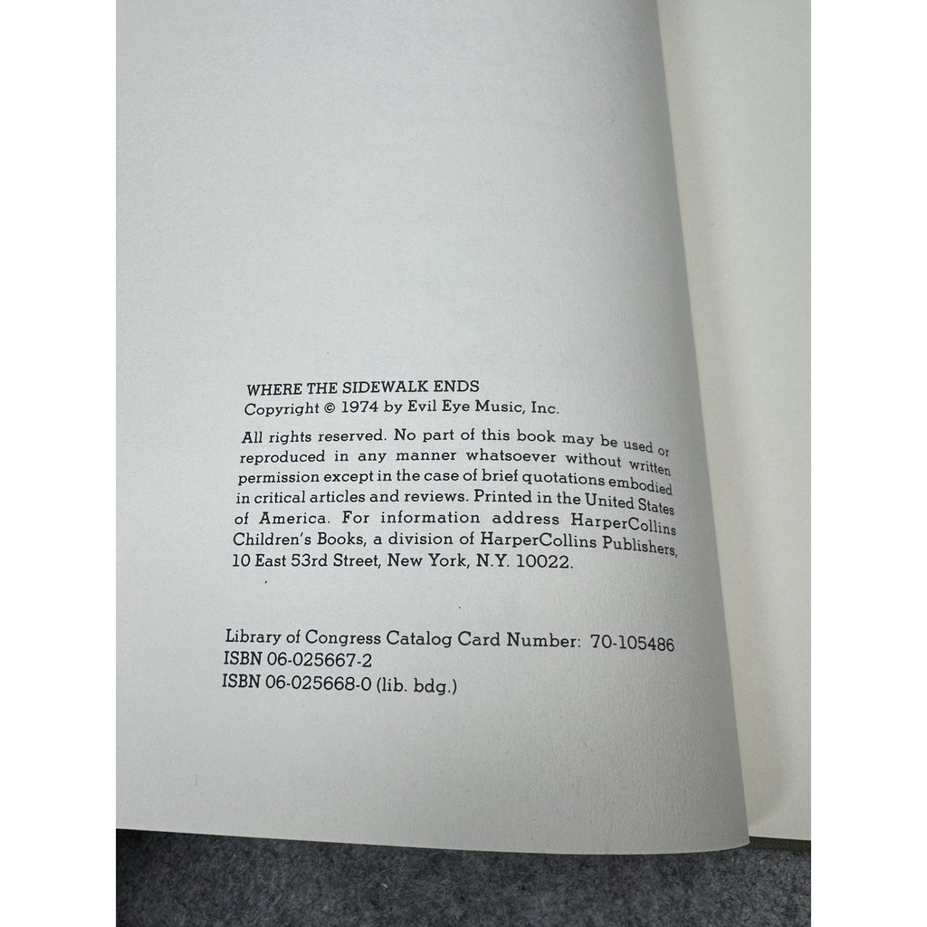 Where the Sidewalk Ends Shel Silverstein Hardcover Dust Jacket 1974 Copyright