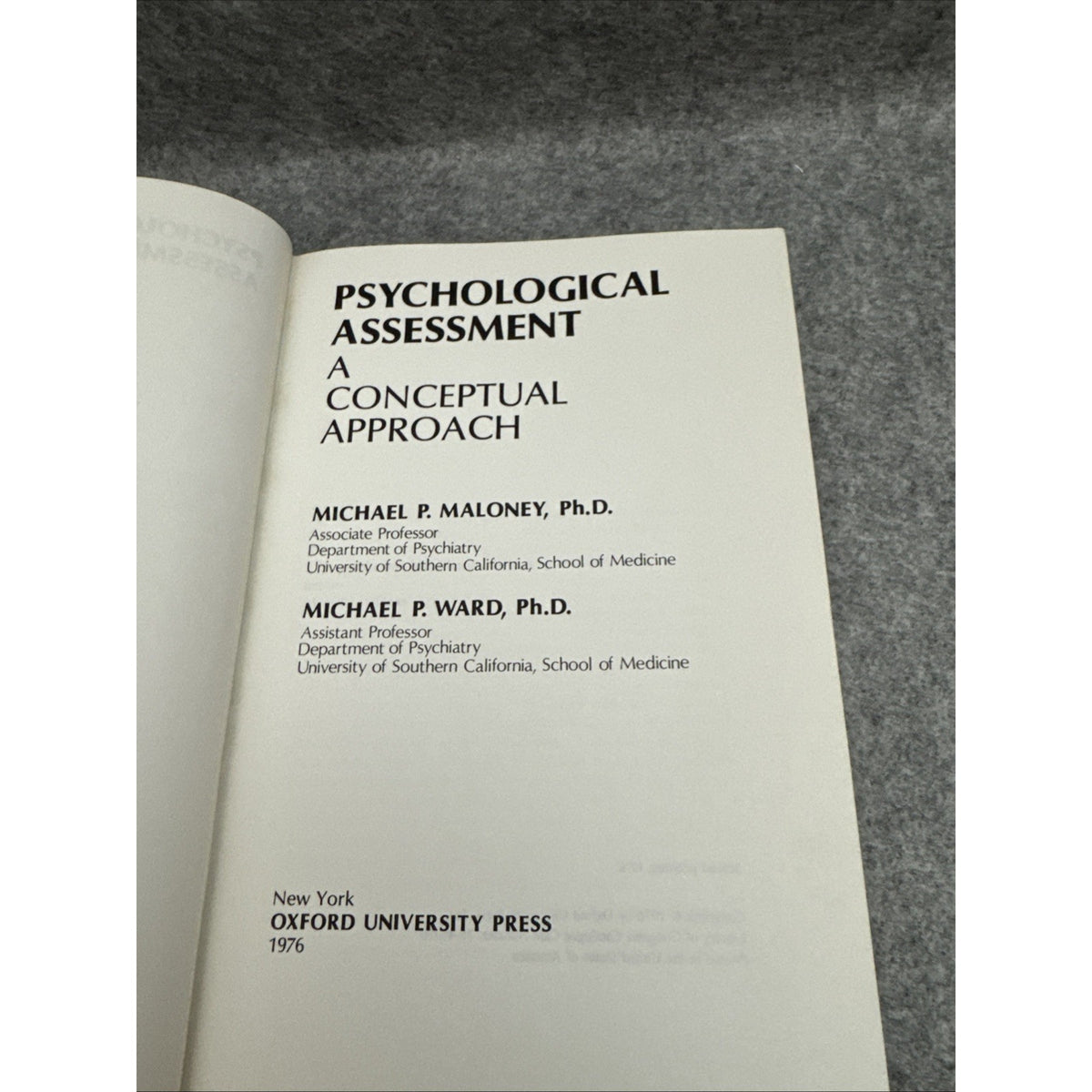 Psychological Assessment And Conceptual Approach 1978 HC Maloney & Ward