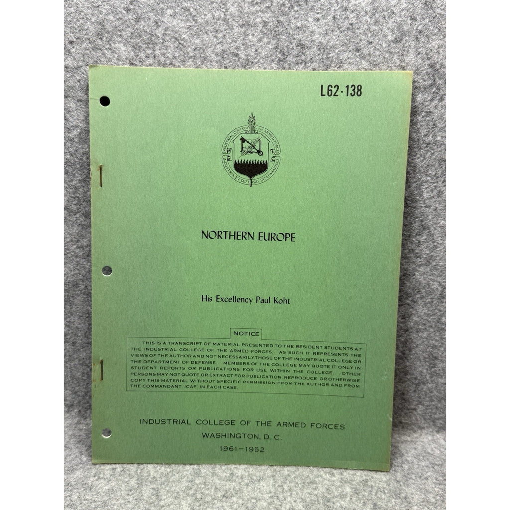 Rare 1962 Northern Europe Paul Koht NATO Cold War ICAF Military Transcript